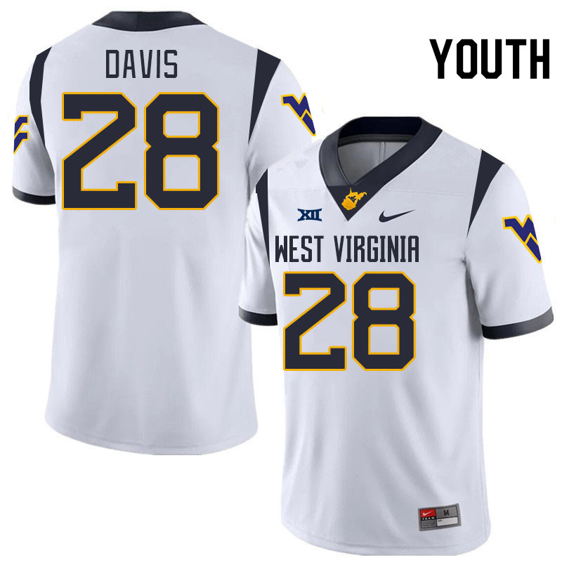 Youth #28 Mykel Davis West Virginia Mountaineers College 2024 New Uniforms Football Jerseys Stitched